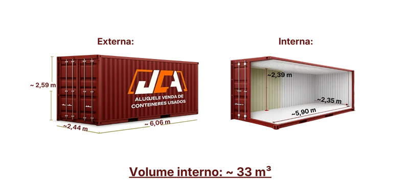 Container 20 Pés usado - medidas e volume interno